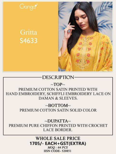 Ganga gritta 4633 Affordable wholesale dress materials in Bangalore
